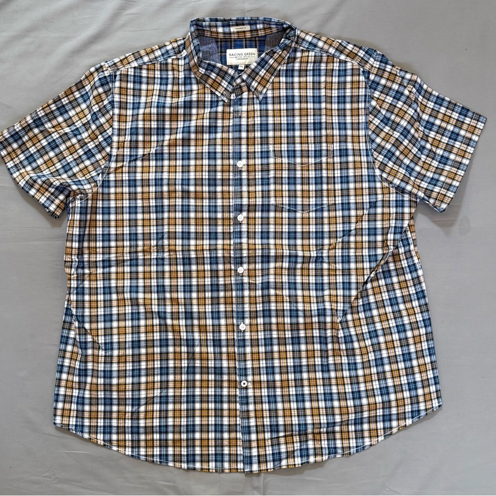 Men’s Racing Green Blue And‎ Gold Chequers Short Sleeve Shirt Size XL